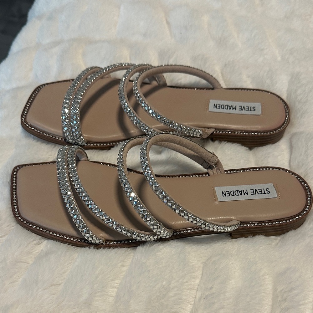 Steve Madden Tan and Silver Embellished Sandals